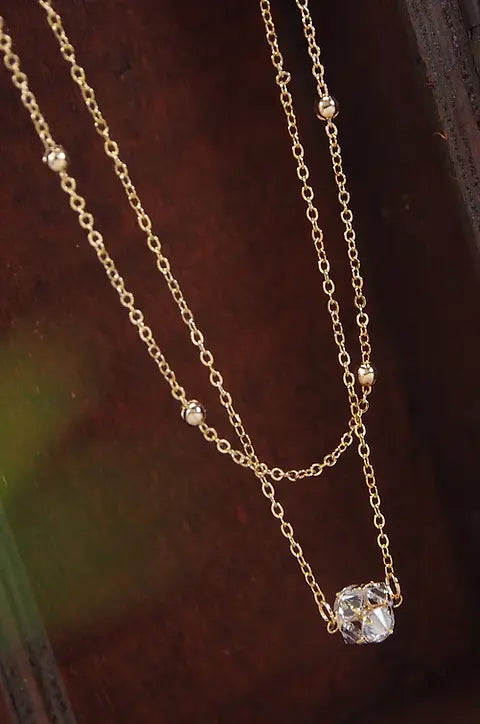 Multi Layered Crystal Pendent Cubic Necklace