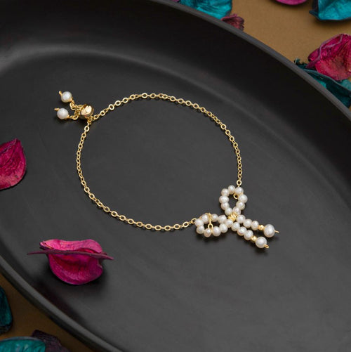 21k gold plated Ribbon Style Pearl Beads Adjustable Bracelet