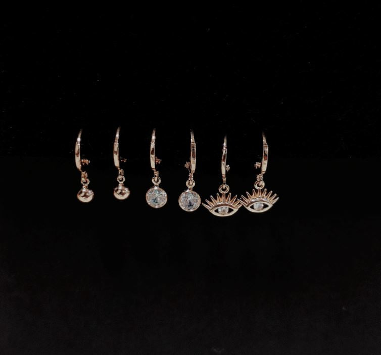 Set Of 3 Gold Plated Fashion Hoops Earring
