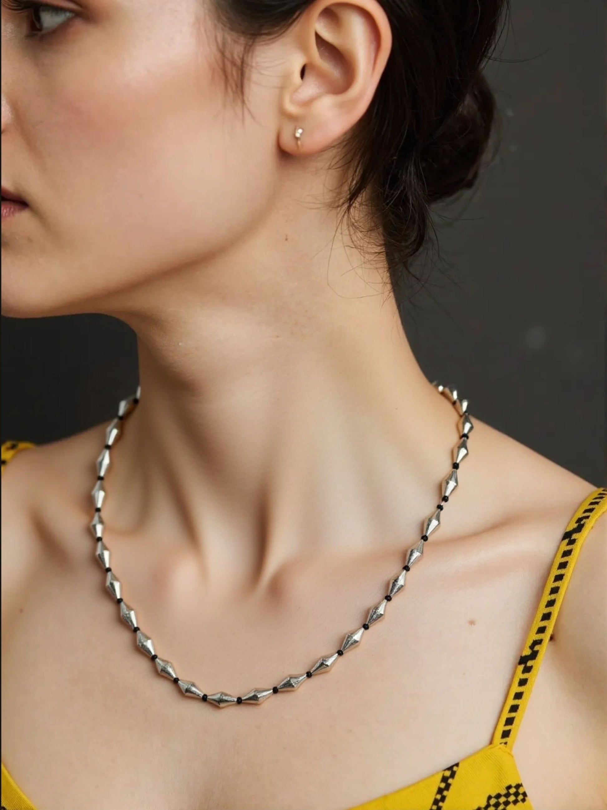 Oxidized Long Bormala With Single Layer Necklace