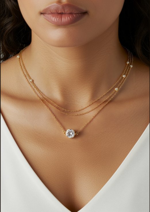 Multi Layered Crystal Pendent Cubic Necklace