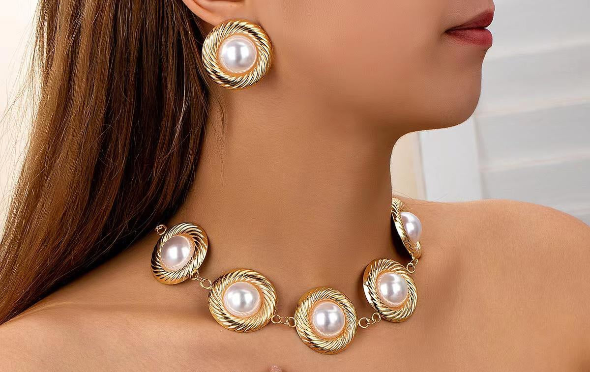 Bold Pearl charm Necklace and earrings