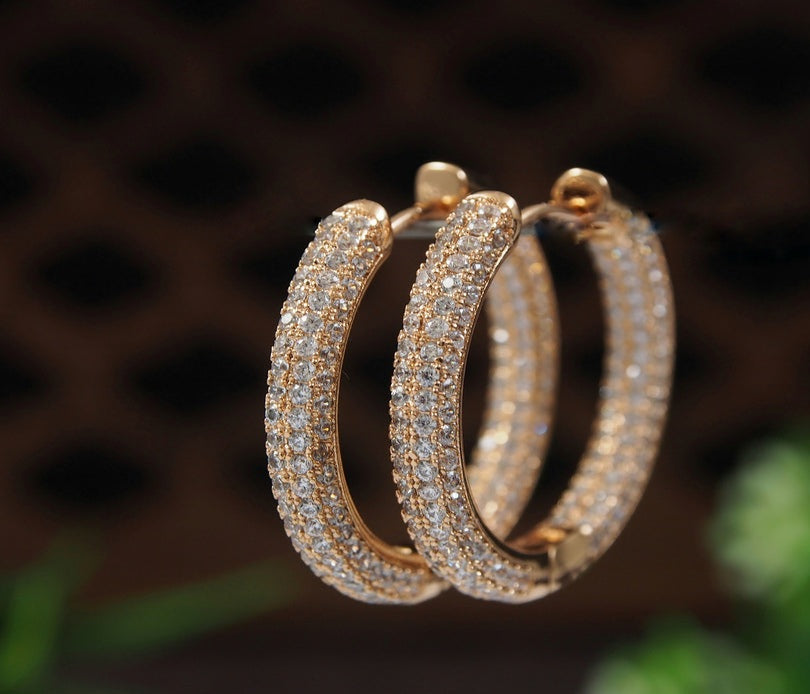 crystal Wide Pave Inside Out Cubic Hoop Earring