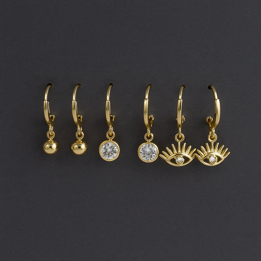 Set Of 3 Gold Plated Fashion Hoops Earring